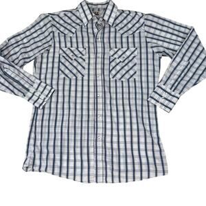 Ely Cattleman Men's‎ Plaid Pearl Snap Western Shirts Size M Blue White